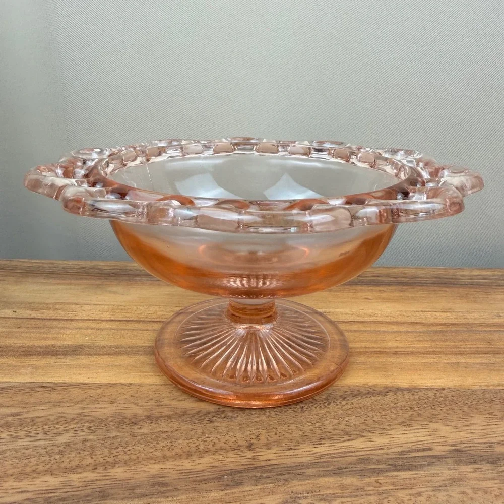 Anchor Hocking Old Colony‎ Pink Depression Glass Lace Edge Footed Bowl 8.5